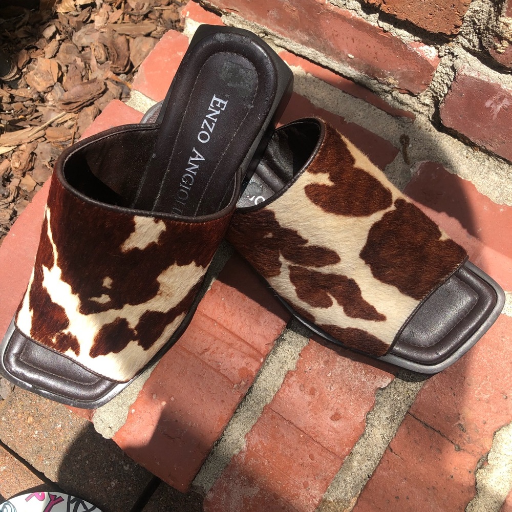 Enzo Angiolini faux cowhide sandals, brown, 8